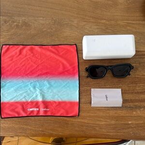 Chrystie x Labor Black Sunglasses with Red/Blue Gradient Cloth